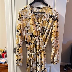 Floral Wrap Dress in Yellow and Black